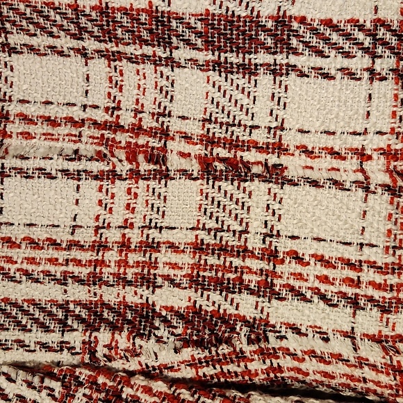 ZARA NEW WOMAN TWEED JACKET WITH GEM BUTTON BLAZER ECRU/RED TARTAN Size us.small - Picture 8 of 15